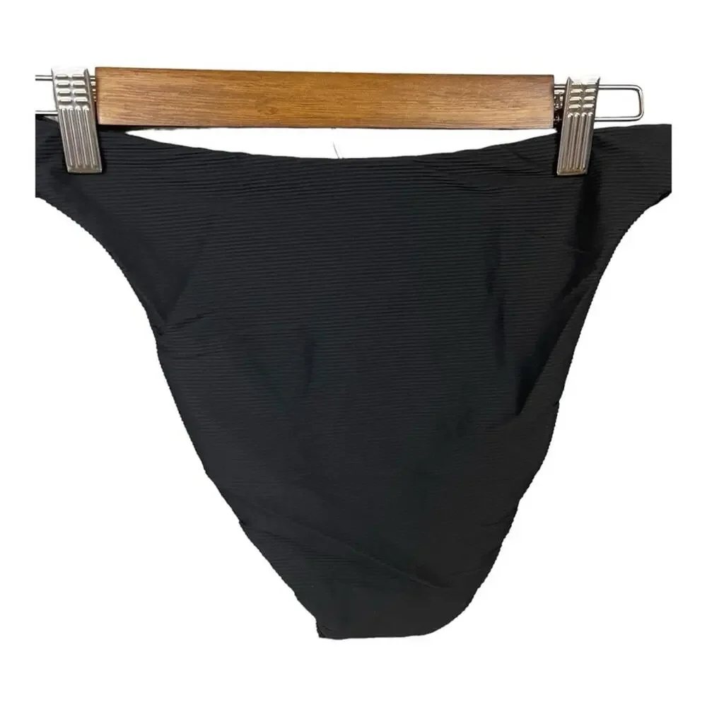 J.‎ Crew Ribbed High Rise Cheeky Bikini Bottom in Black Size Small NWT
